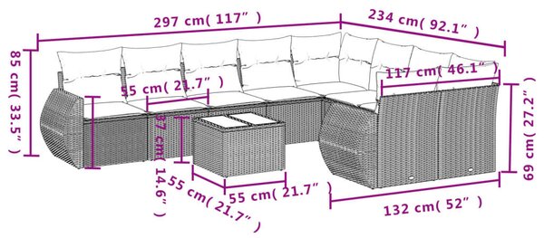 VidaXL 10 részes barna polyrattan kerti ülőgarnitúra párnákkal