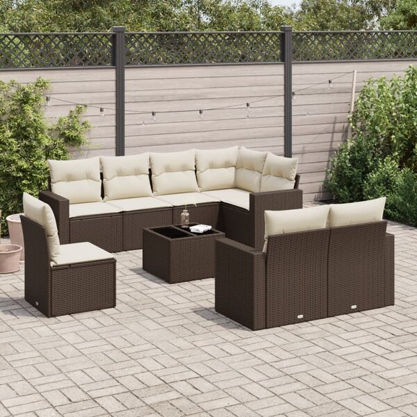 VidaXL 9 részes barna polyrattan kerti ülőgarnitúra párnákkal