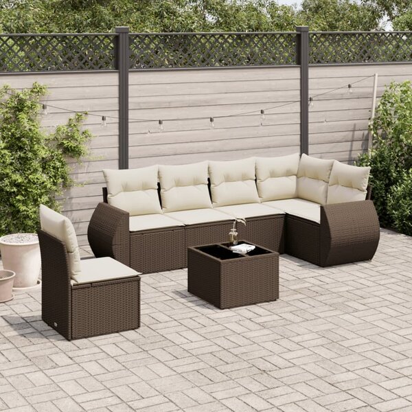 VidaXL 7 részes barna polyrattan kerti ülőgarnitúra párnákkal