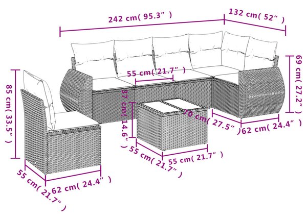 VidaXL 7 részes barna polyrattan kerti ülőgarnitúra párnákkal