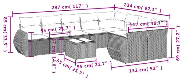 VidaXL 10 részes barna polyrattan kerti ülőgarnitúra párnákkal