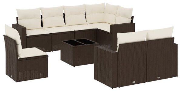 VidaXL 9 részes barna polyrattan kerti ülőgarnitúra párnákkal