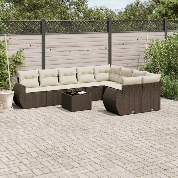 VidaXL 10 részes barna polyrattan kerti ülőgarnitúra párnákkal
