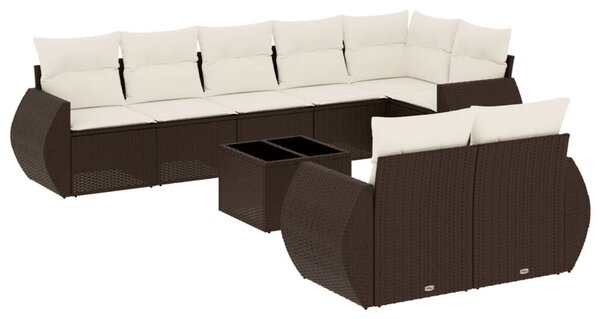 VidaXL 9 részes barna polyrattan kerti ülőgarnitúra párnákkal