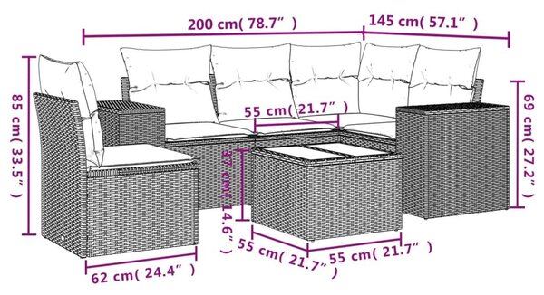 VidaXL 6 részes barna polyrattan kerti ülőgarnitúra párnával