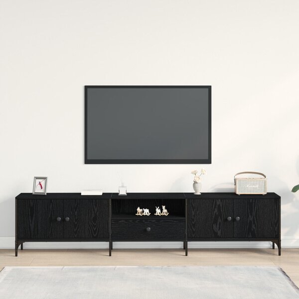 TV Szekrény Fiókkal Fekete Tölgy 200x25x44 cm Egyesített Fa
