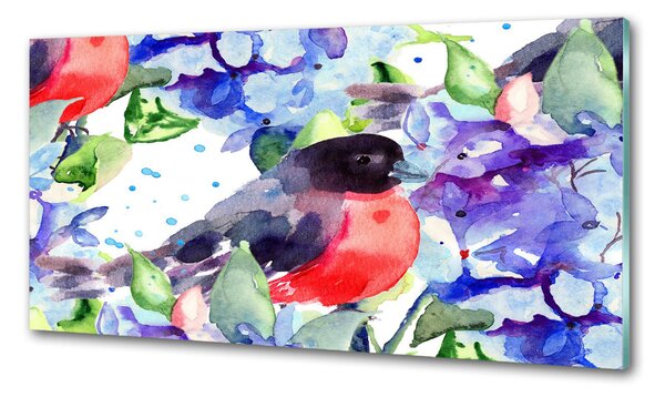 Konyhai fali panel Bird és virágok