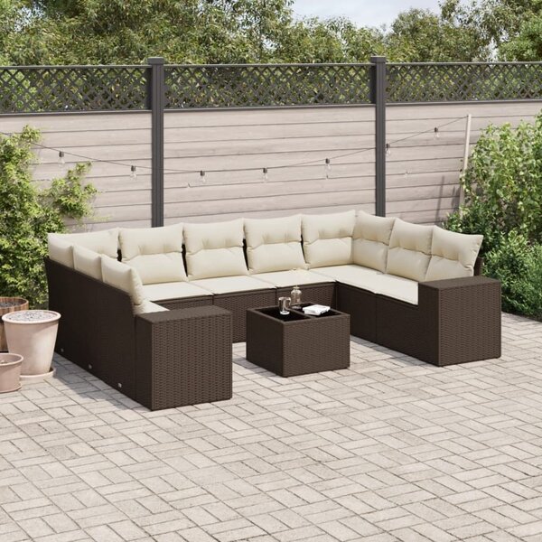 VidaXL 10 részes barna polyrattan kerti ülőgarnitúra párnákkal