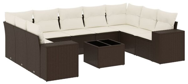 VidaXL 10 részes barna polyrattan kerti ülőgarnitúra párnákkal