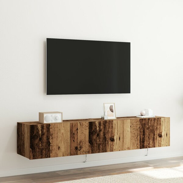 LED-es világítással ellátott TV faliszekrények 2 db Régi fa 80x35x31 cm