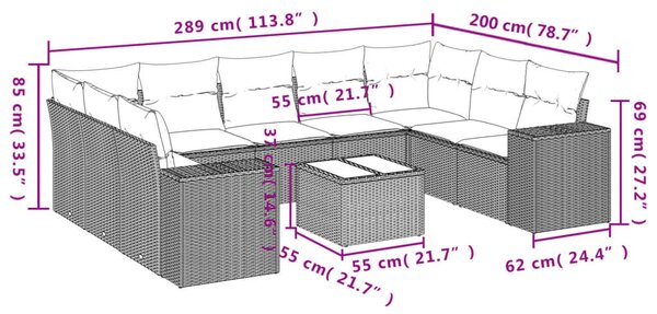 VidaXL 10 részes barna polyrattan kerti ülőgarnitúra párnákkal