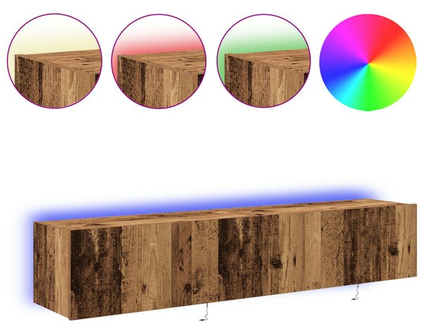 LED-es világítással ellátott TV faliszekrények 2 db Régi fa 80x35x31 cm