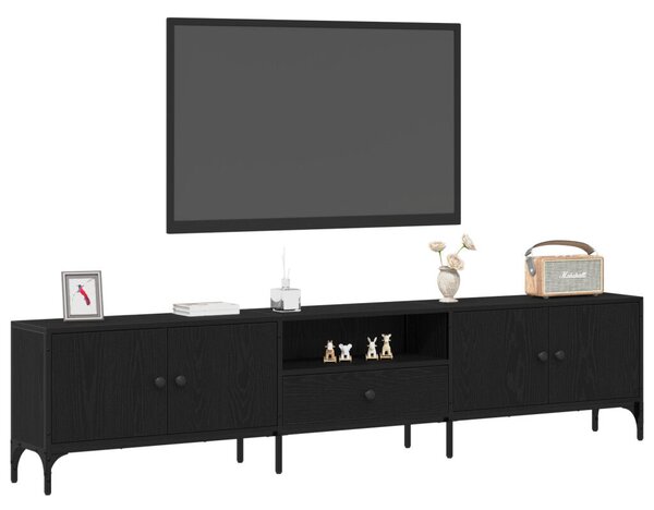 TV Szekrény Fiókkal Fekete Tölgy 200x25x44 cm Egyesített Fa
