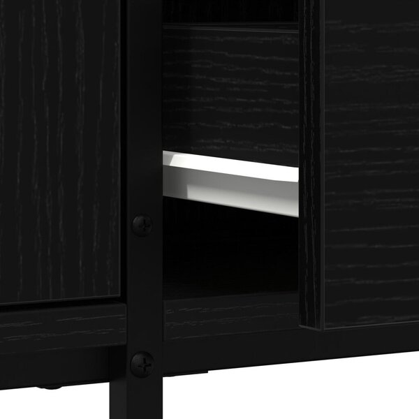 TV Szekrény Fiókkal Fekete Tölgy 200x25x44 cm Egyesített Fa