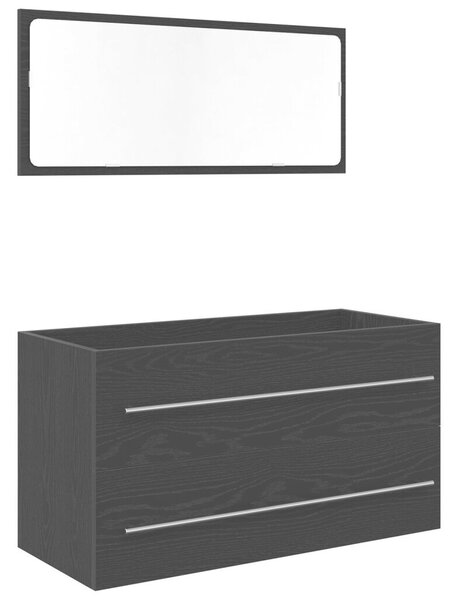 Mosdó Szekrény Tükörrel Fekete Tölgy 90x45x1,5 cm Mérnöki Fa