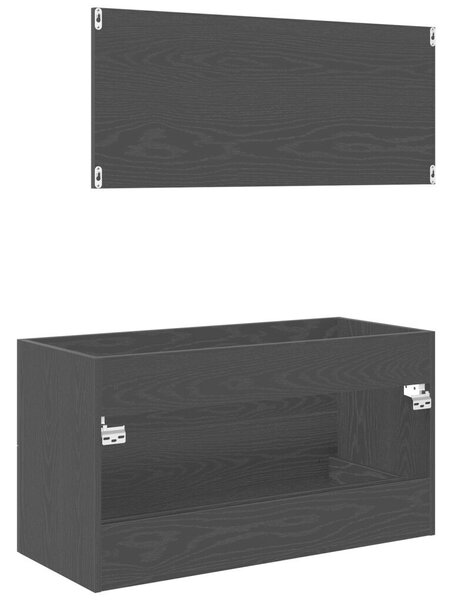 Mosdó Szekrény Tükörrel Fekete Tölgy 90x45x1,5 cm Mérnöki Fa