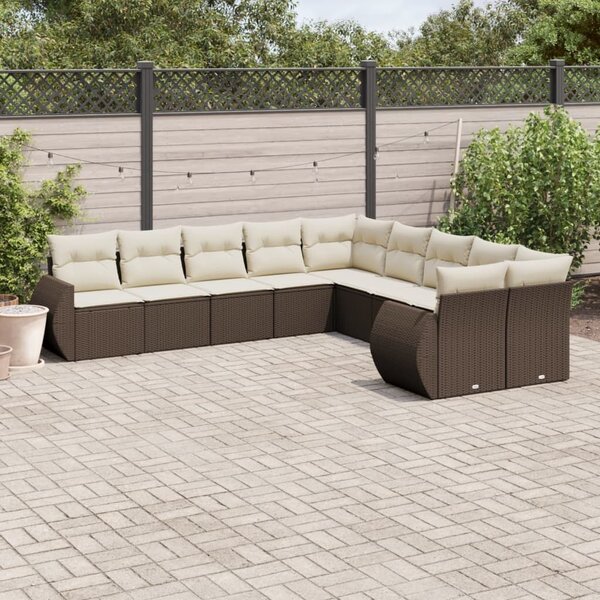 VidaXL 10 részes barna polyrattan kerti ülőgarnitúra párnákkal