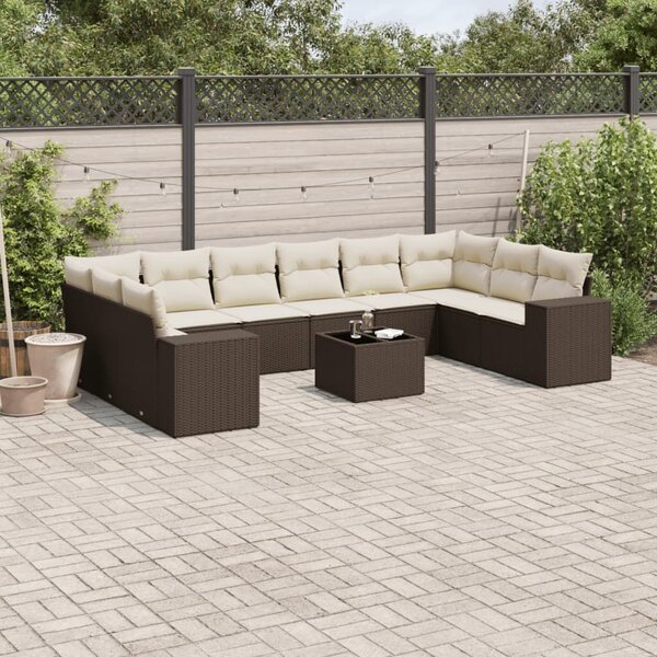 VidaXL 11 részes barna polyrattan kerti ülőgarnitúra párnákkal