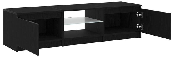 TV Szekrény LED Fénnyel, Fekete Tölgy, 140x40x35,5 cm, Fa Műanyag
