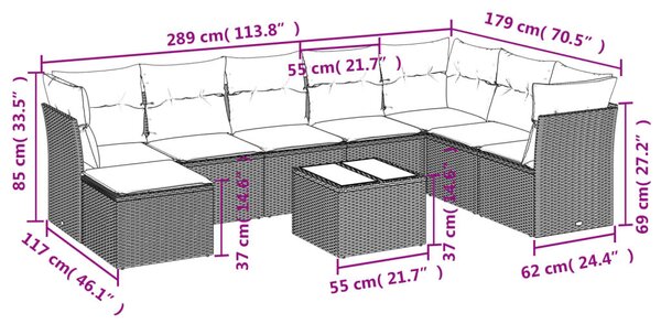 VidaXL 9 részes barna polyrattan kerti ülőgarnitúra párnákkal