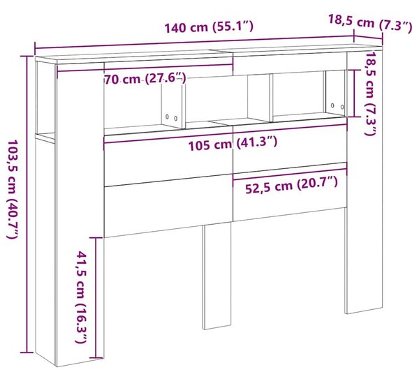 LED Fejtámla Fekete Tölgy 140x18,5x40 cm Mérnöki Fa