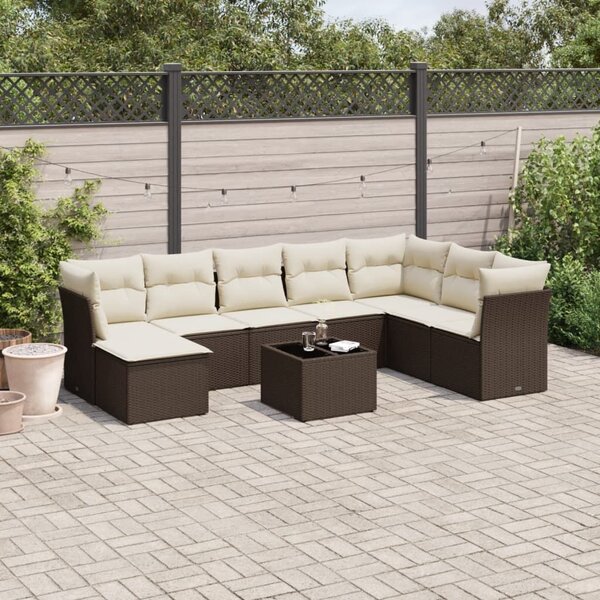 VidaXL 9 részes barna polyrattan kerti ülőgarnitúra párnákkal