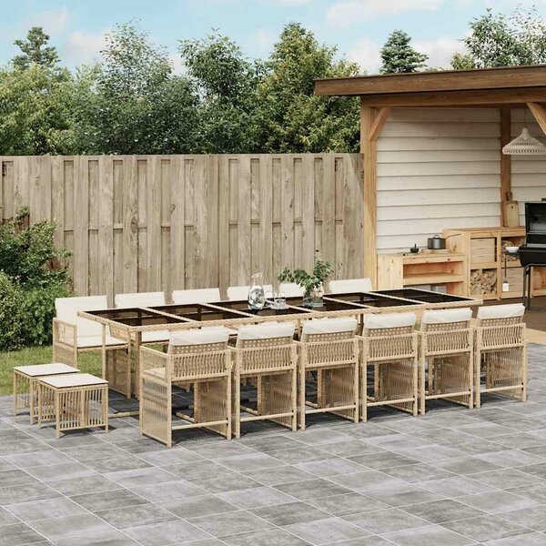VidaXL 17 részes bézs polyrattan kerti étkezőgarnitúra párnákkal