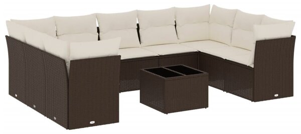 VidaXL 10 részes barna polyrattan kerti ülőgarnitúra párnákkal