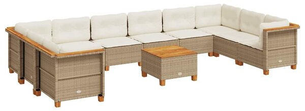 VidaXL 11 részes bézs polyrattan kerti ülőgarnitúra párnákkal