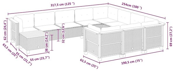 VidaXL 11 részes bézs polyrattan kerti ülőgarnitúra párnákkal
