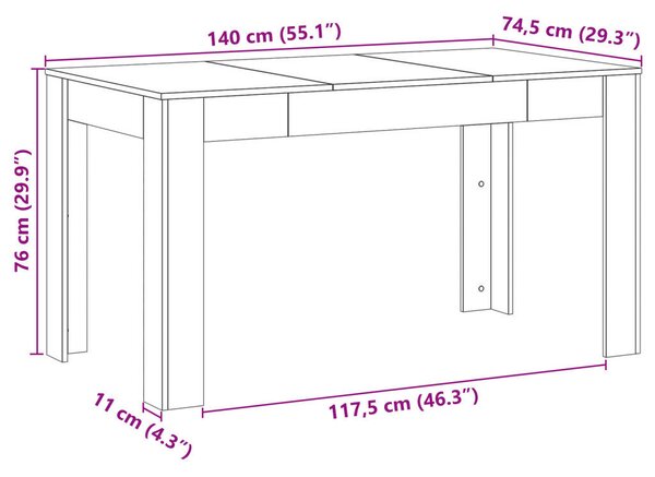 VidaXL Étkezőasztal Fekete Tölgy 140 x 74,5 x 76 cm Szerelt Fa