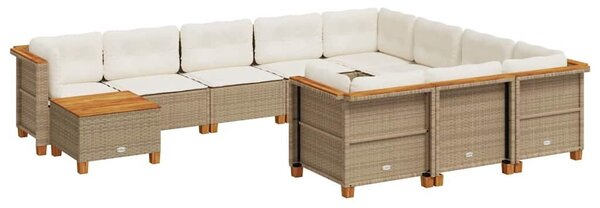 VidaXL 11 részes bézs polyrattan kerti ülőgarnitúra párnákkal