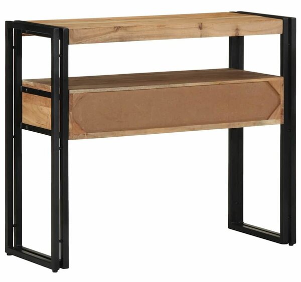 Konsole Asztal Fekete 90x33x75 cm Tömör Akácfa és Fém
