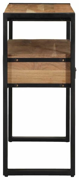 Konsole Asztal Fekete 90x33x75 cm Tömör Akácfa és Fém