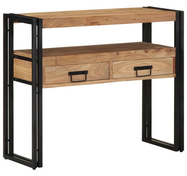 Konsole Asztal Fekete 90x33x75 cm Tömör Akácfa és Fém