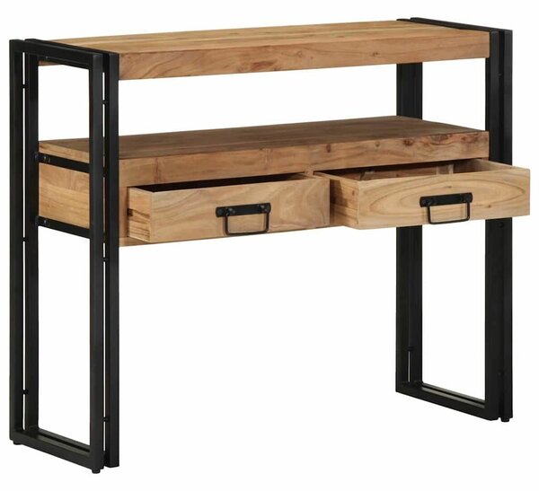 Konsole Asztal Fekete 90x33x75 cm Tömör Akácfa és Fém