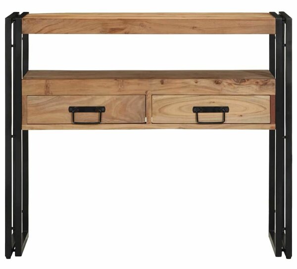 Konsole Asztal Fekete 90x33x75 cm Tömör Akácfa és Fém
