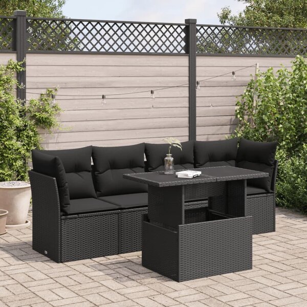 VidaXL 5 részes fekete polyrattan kerti kanapészett párnákkal