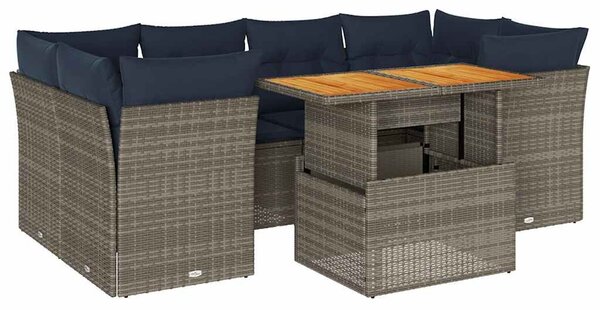 VidaXL 7 részes szürke polyrattan kerti ülőgarnitúra párnákkal