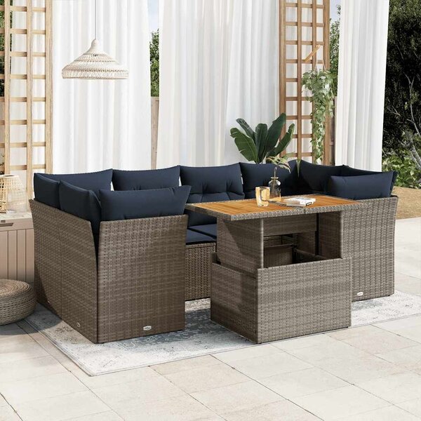 VidaXL 7 részes szürke polyrattan kerti ülőgarnitúra párnákkal