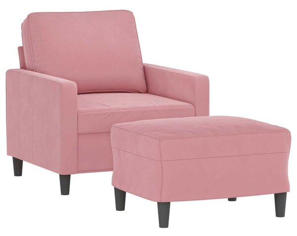 Rózsaszín bársony kanapéfotel lábtartóval 60 cm