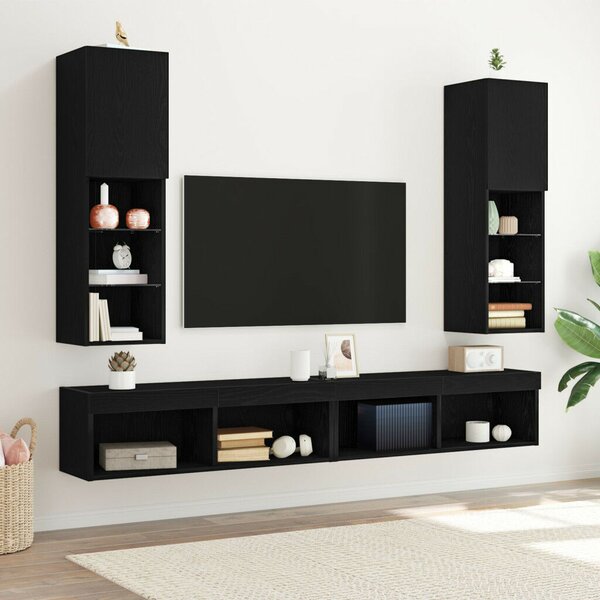 LED TV szekrény 2 db Fekete Tölgy 30,5x30x102 cm Mérnökifából