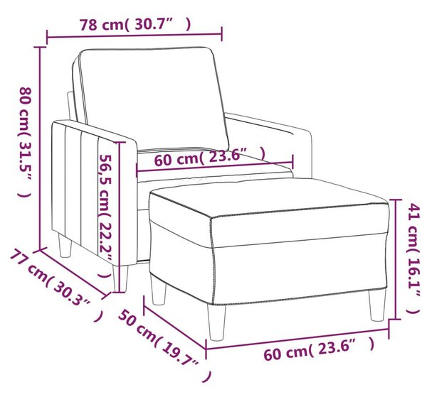 Rózsaszín bársony kanapéfotel lábtartóval 60 cm