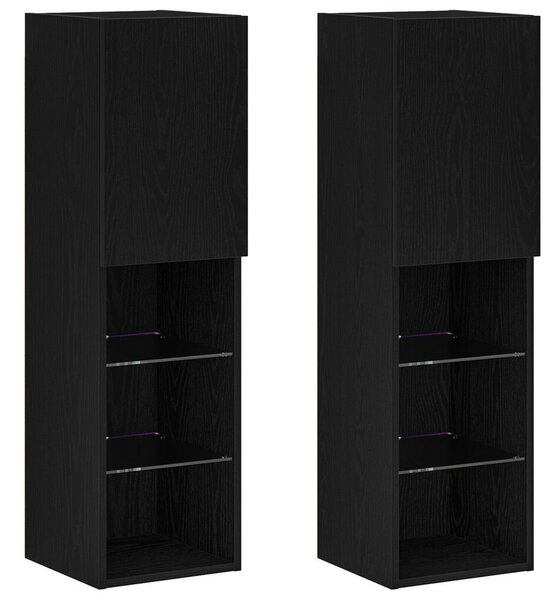 LED TV szekrény 2 db Fekete Tölgy 30,5x30x102 cm Mérnökifából