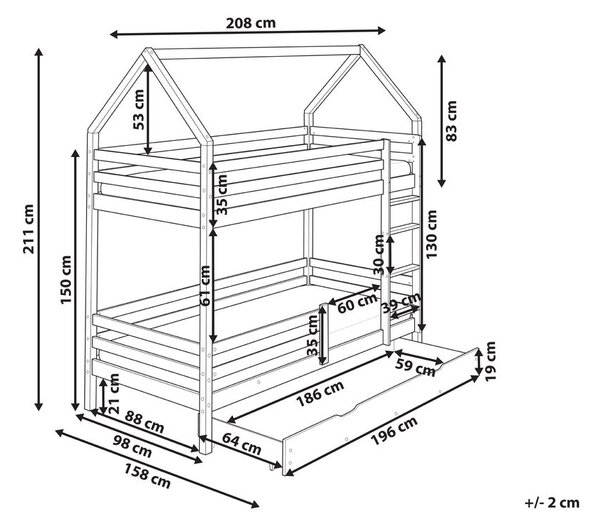 Emeletes ágy fiókokkal Ház Fenyő GIRGOLS 90 x 200 cm Ágyneműtartóval Fehér