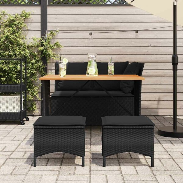 VidaXL 4 részes fekete polyrattan kerti étkezőszett párnákkal