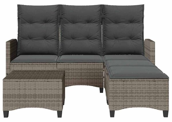 VidaXL 3 részes szürke polyrattan kerti ülőgarnitúra párnákkal L-alakú
