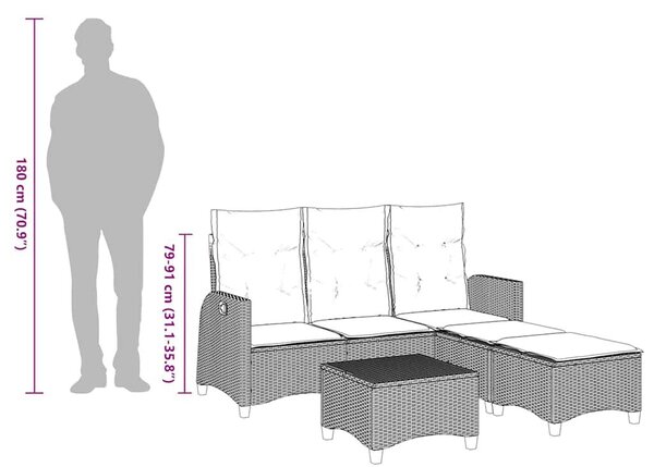 VidaXL 3 részes szürke polyrattan kerti ülőgarnitúra párnákkal L-alakú