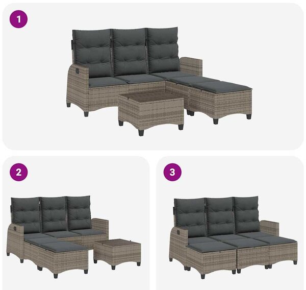 VidaXL 3 részes szürke polyrattan kerti ülőgarnitúra párnákkal L-alakú