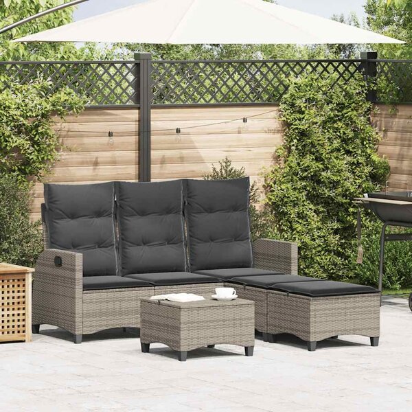 VidaXL 3 részes szürke polyrattan kerti ülőgarnitúra párnákkal L-alakú